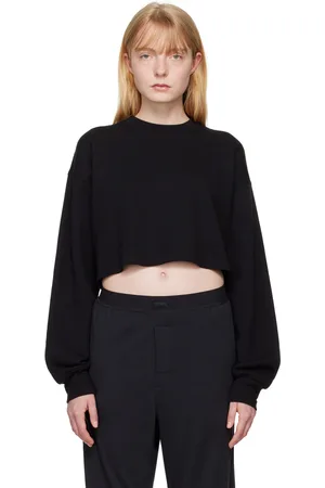 SKIMS Black Cotton Fleece Cropped Sweatshirt