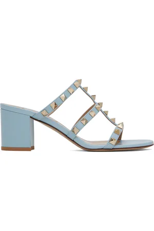 VALENTINO GARAVANI Blue Rockstud Calfskin Heeled Sandals