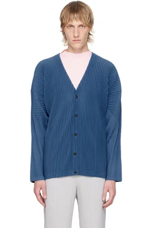 Issey Miyake Blue Pleated Cardigan