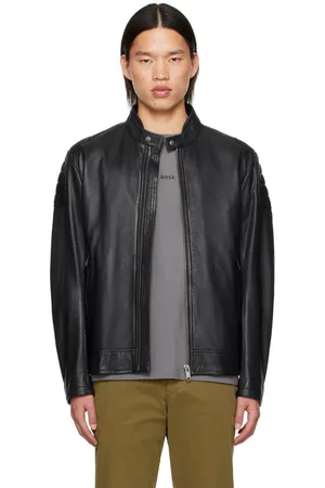 HUGO BOSS Black Zip Leather Jacket