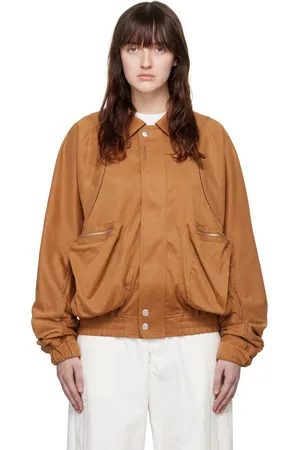 lesugiatelier Tan Embroidered Faux-Leather Bomber Jacket