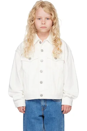 Maison Margiela Kids White Embroidered Denim Jacket