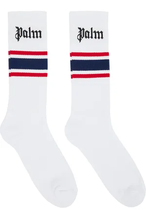 Palm Angels White Classic Logo Striped Socks