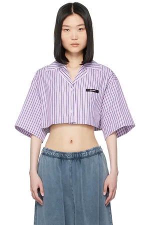 Palm Angels Purple & White Striped Shirt