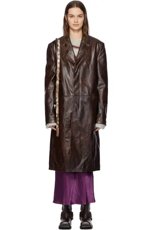 Acne Studios Brown Notched Lapel Leather Coat