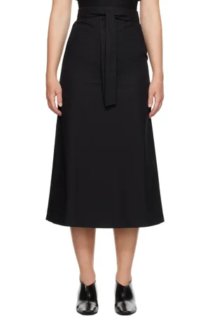 Totême Black Tie-Waist Midi Skirt