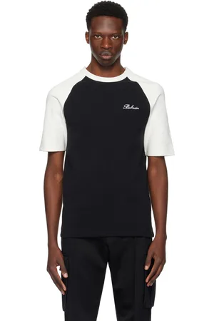 Balmain Black & Off-White Embroidered T-Shirt