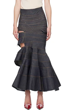 JUNYA WATANABE Indigo Cutout Denim Maxi Skirt