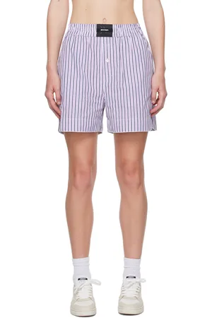 Palm Angels Purple & White Striped Shorts