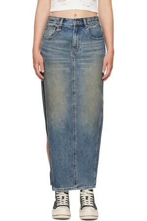 R13 Indigo Devon Side Slit Denim Maxi Skirt