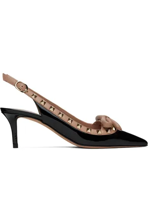 VALENTINO GARAVANI Black & Pink Rockstud Bow Slingback Heels