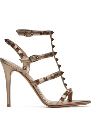 VALENTINO GARAVANI Gold Rockstud Cage Heeled Sandals