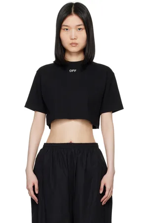 OFF-WHITE Black Off Stamp Rib Cropped T-Shirt