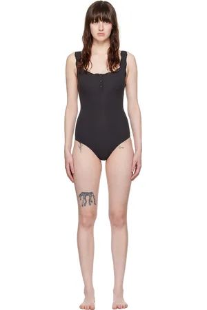 SKIMS Black Fits Everybody Lace Henley Bodysuit