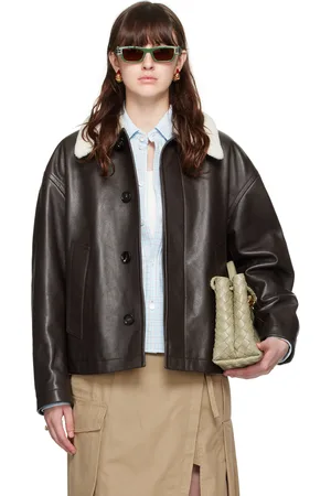 Bottega Veneta Brown Detachable Collar Leather Jacket