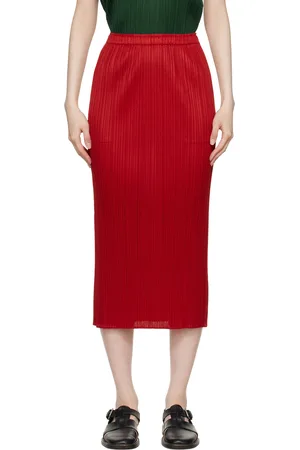 PLEATS PLEASE ISSEY MIYAKE Red New Colorful Basics 3 Midi Skirt