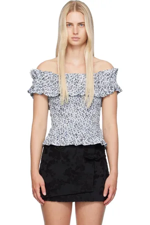 Ganni Blue Shirred Blouse