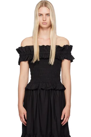 Ganni Black Shirred Blouse