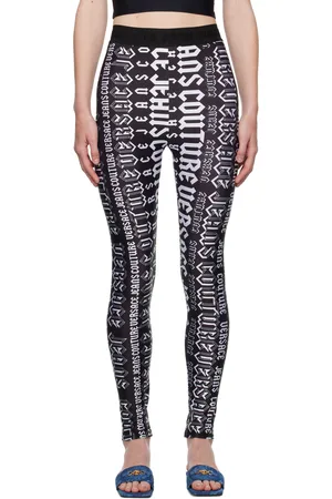 VERSACE Black & White Logo-Printed Leggings