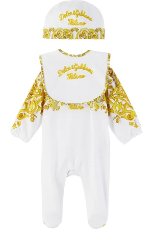 Dolce & Gabbana Baby White & Yellow Majolica-Print Three-Piece Set