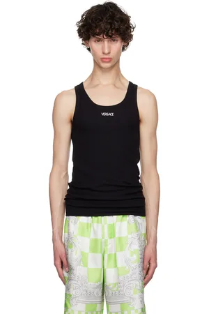 VERSACE Black Embroidered Logo Tank Top