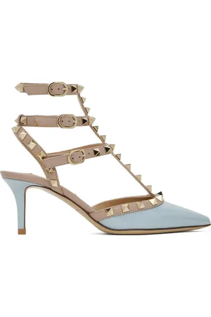 VALENTINO GARAVANI Taupe & Blue Rockstud Caged 65mm Heels