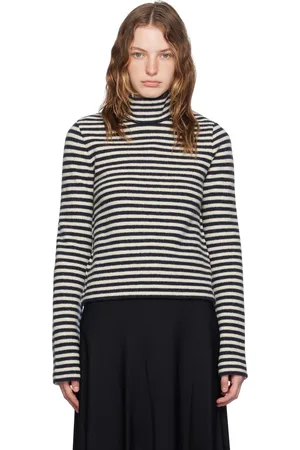 Jil Sander Black & Off-White Striped Turtleneck