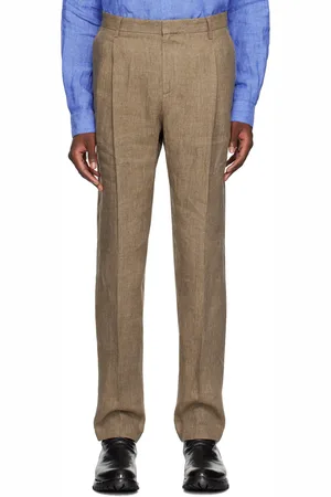 Sunspel Brown Pleated Linen Trousers