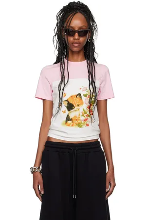 LU’U DAN Pink & White Cropped T-Shirt