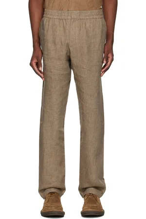 Sunspel Brown Linen Drawstring Trousers