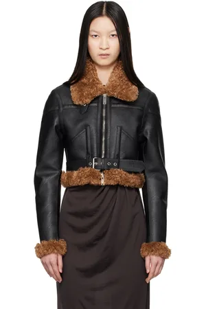Stella McCartney Black Plush Teddy Faux-Leather Biker Jacket
