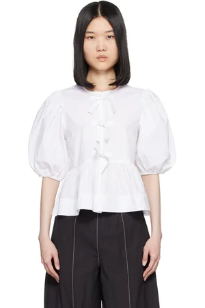 Ganni White Peplum Tie Blouse