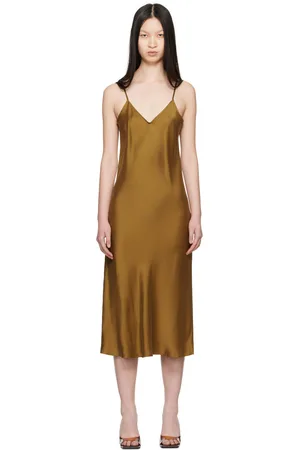 Silk Laundry Tan 90s Slip Midi Dress