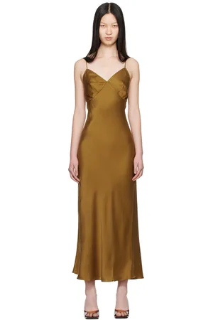 Silk Laundry Tan Deco Rouleau Maxi Dress