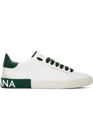 Dolce & Gabbana White & Green Portofino Vintage Calfskin Sneakers