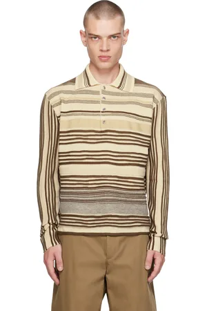 Bottega Veneta Beige & Brown Striped Polo