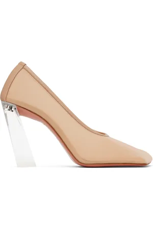 Amina Muaddi Tan Half Glass Pump Heels