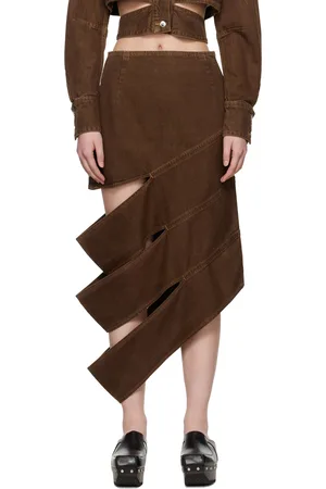 ECKHAUS LATTA Brown Ellipse Denim Midi Skirt
