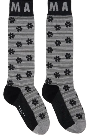 Marni Gray & Black Flower Jacquard Socks