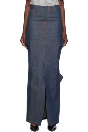 MERYLL ROGGE Navy Vented Denim Maxi Skirt