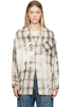 R13 Gray Shredded Seam Shirt