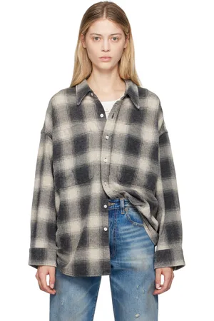 R13 Gray Oversized Pocket Drop Neck Shirt