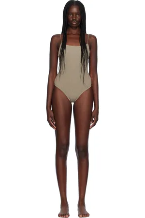 Totême Taupe Smocked One-Piece Swimsuit