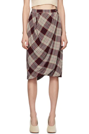 Vivienne Westwood Red & Gray Drunken Drape Midi Skirt