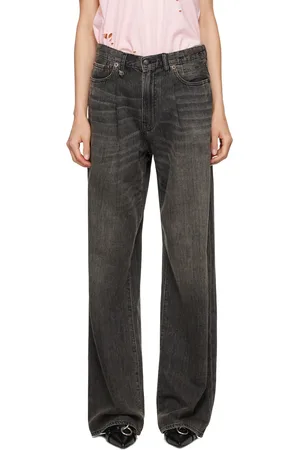 R13 Black Damon Pleated Wide Leg Jeans