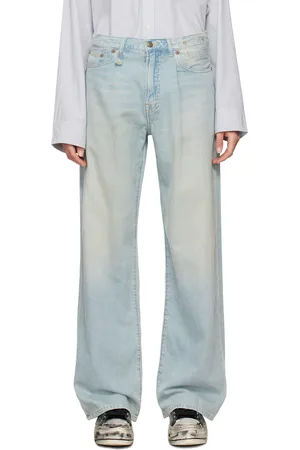 R13 Blue Damon Pleated Wide Leg Jeans