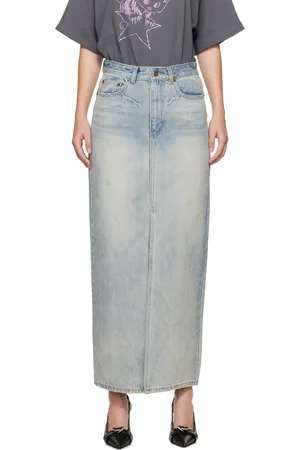 We11 Done Blue Washed Denim Maxi Skirt