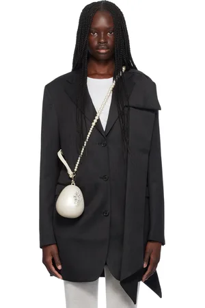 Simone Rocha Gray Longline Shoulder Bow Plunge Blazer
