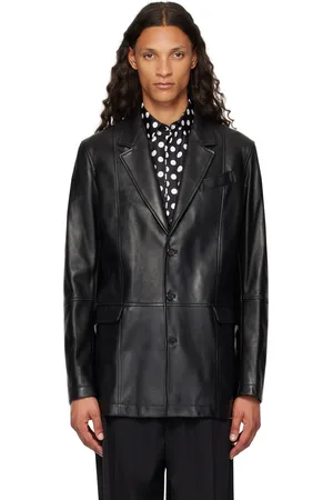 Moschino Notched Lapel Leather Jacket