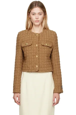 VERSACE Tan Heritage Tweed Cardigan Jacket